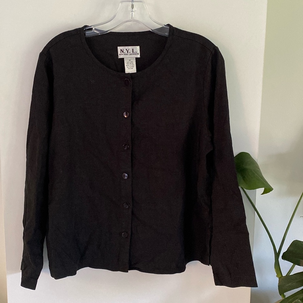 NYL NEW YORK LAUNDRY black linen blouse cardigan blazer jacket top M